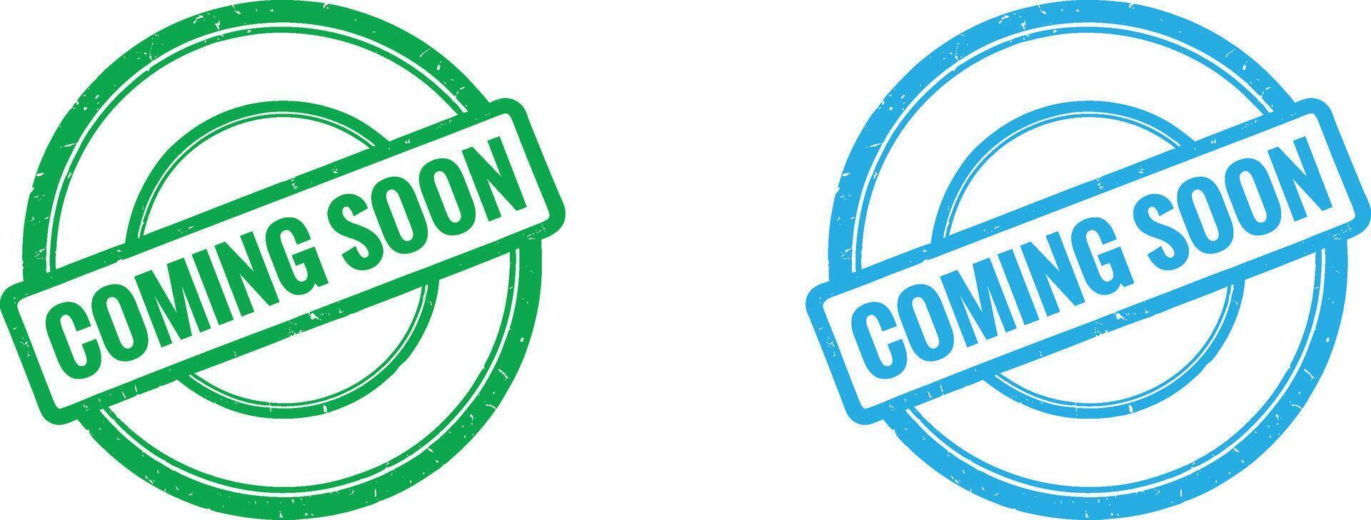 Green and blue coming soon stamp seals isolated on transparent background vector
