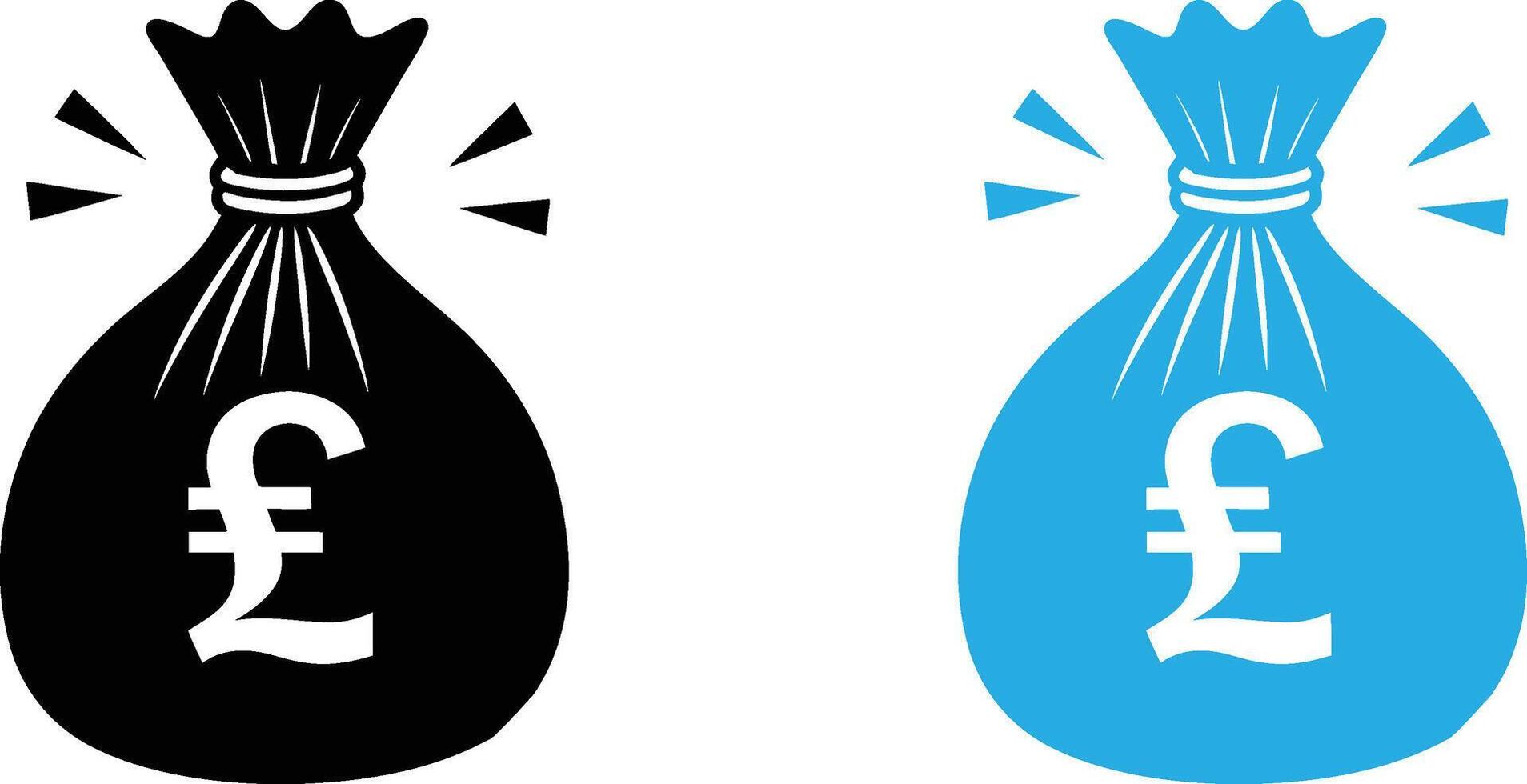 Black and blue pound sterling money bag icons isolated on transparent background vector