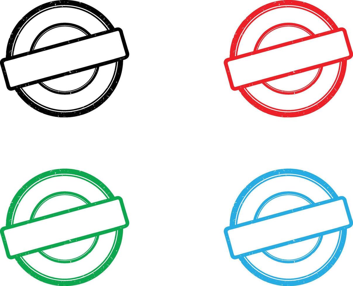 Four circular rubber stamp icons in black red green and blue isolated on transparent background vector