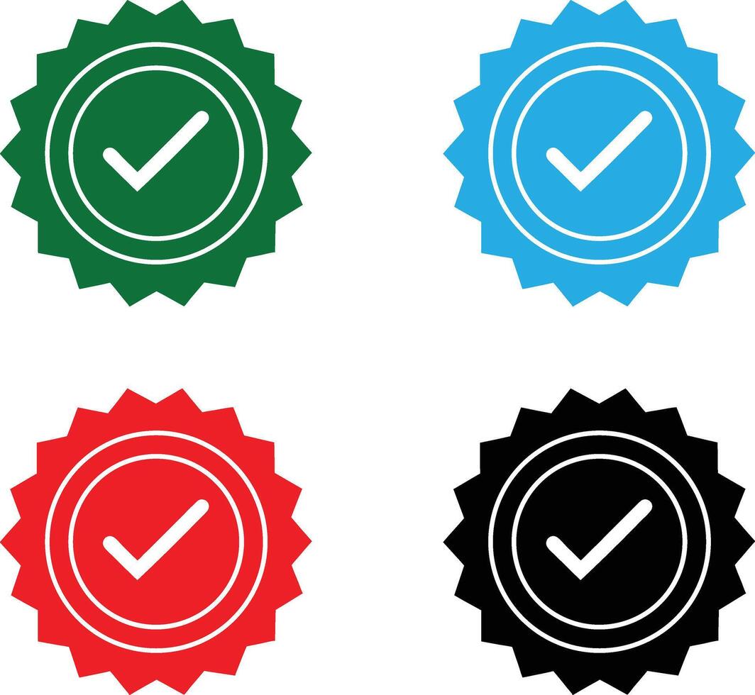 Four colorful check mark badges isolated on transparent background vector