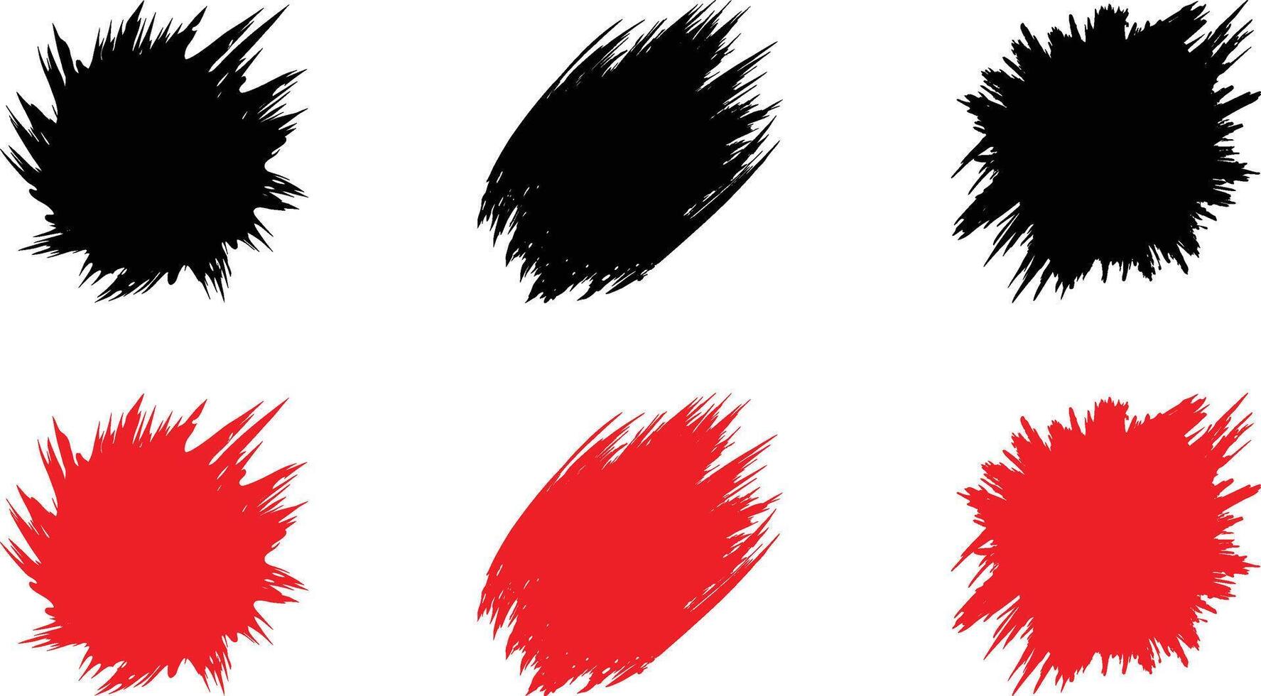 Collection of abstract grunge brush stroke splatters in black and red isolated on transparent background vector