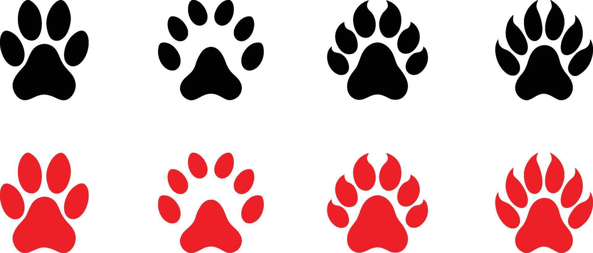 Collection of black and red animal paw prints isolated on transparent background vector