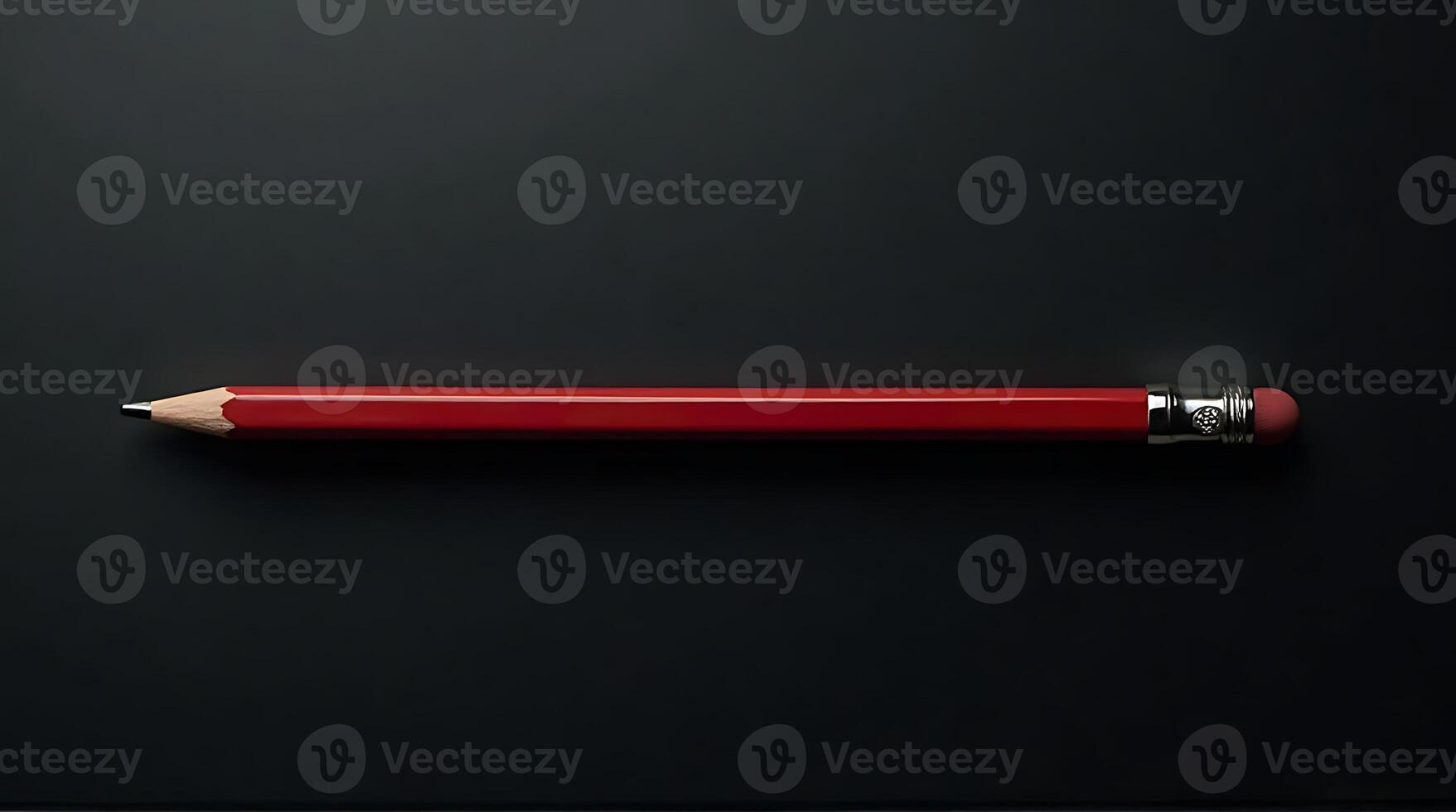 Red Pencil on Dark Background Flat Lay Writing Tool Concept photo