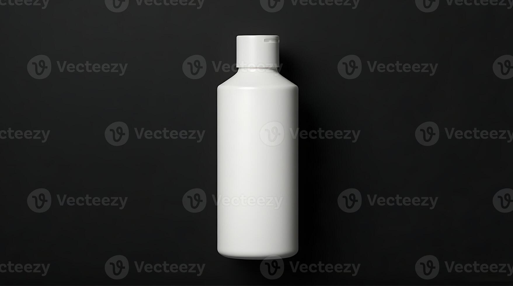 White Plastic Bottle on Black Background for Beauty Product Mockup photo