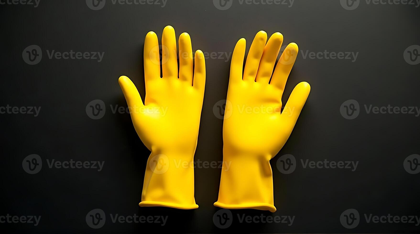 Yellow Rubber Gloves on Dark Background for Cleaning and Protection photo