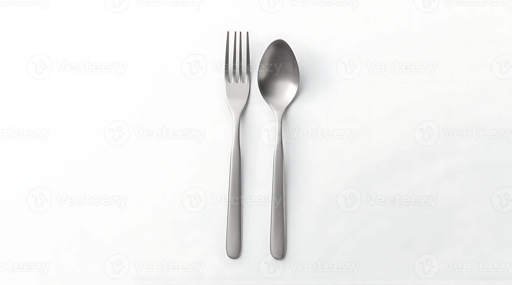 Simple Silver Fork and Spoon Arrangement on White Background for Food Presentation photo