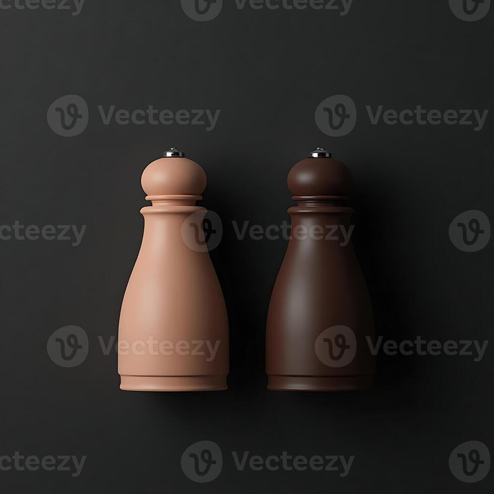 Stylish Salt and Pepper Shakers on Dark Background for Modern Kitchen photo