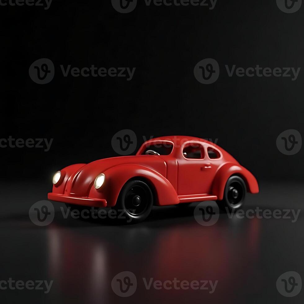 Red Vintage Car Miniature with Glowing Headlights on Dark Background photo