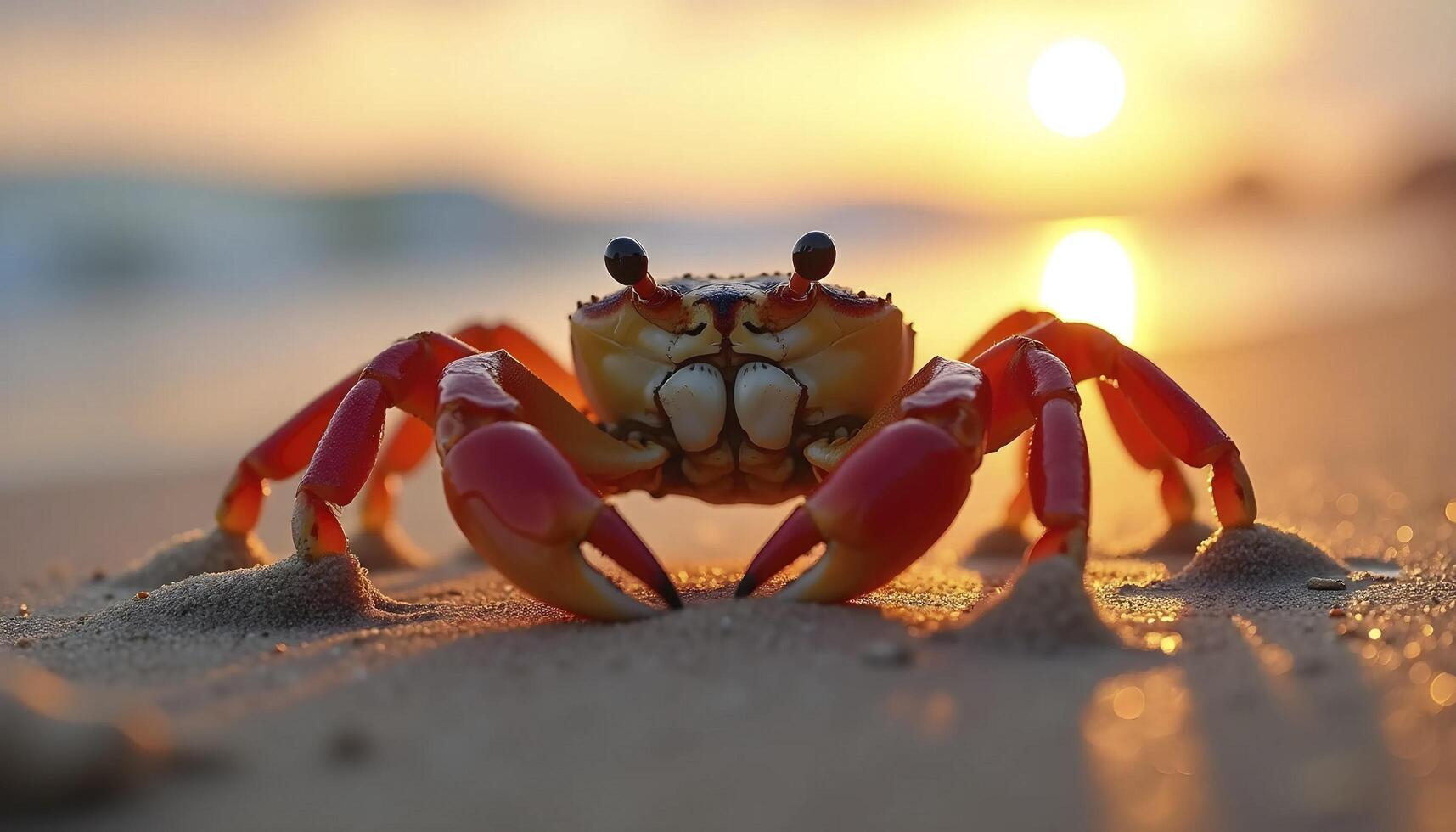 Crab Digging Into Wet Sand On Shoreline photo
