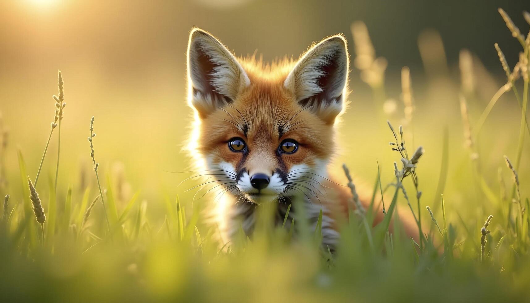 Curious Baby Fox Macro in Golden Field photo