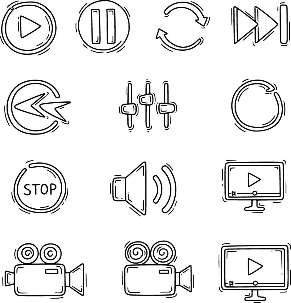 media play doodle icon illustration vector