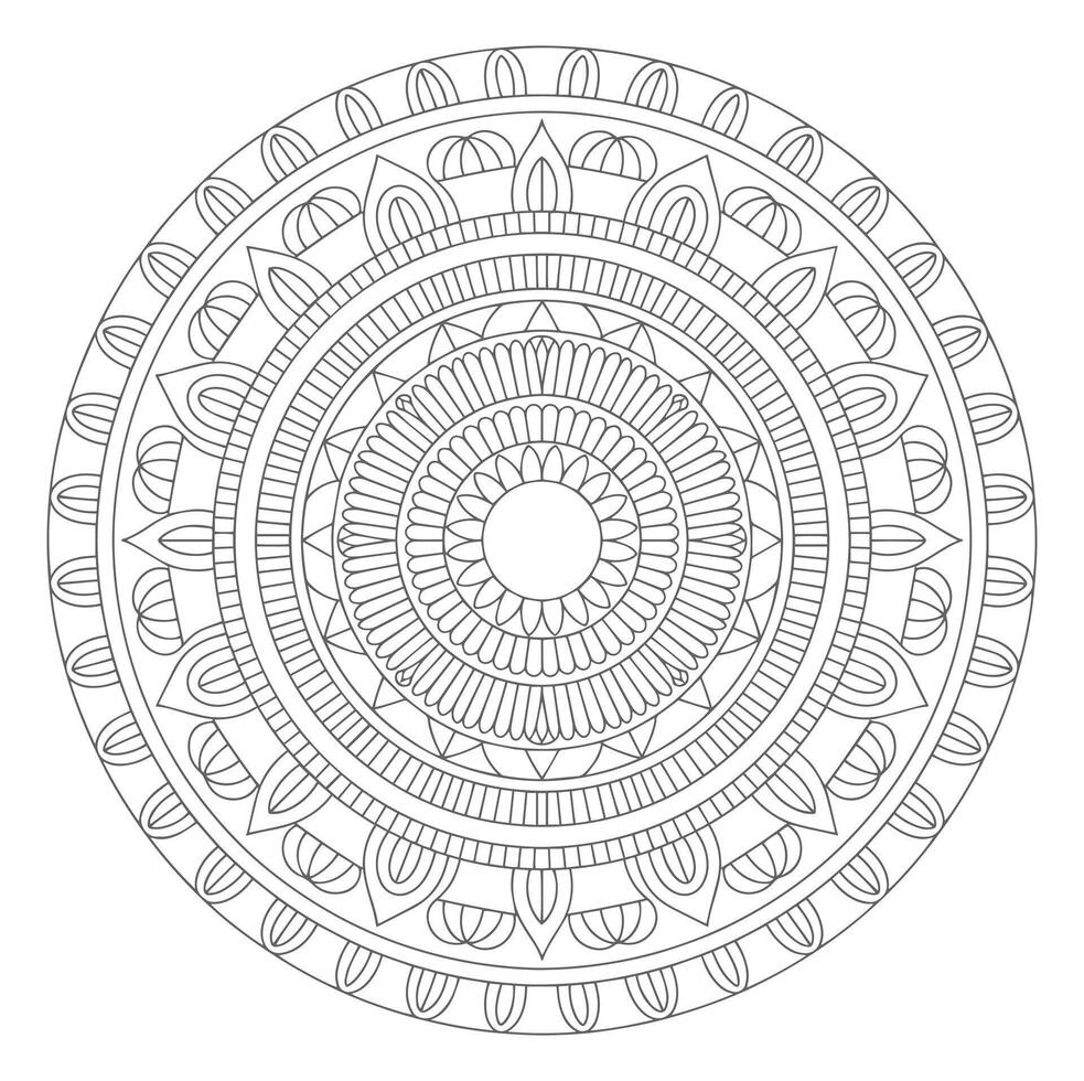 Grey Scale Circular Mandala Design Intricate Pattern Geometric Shapes vector