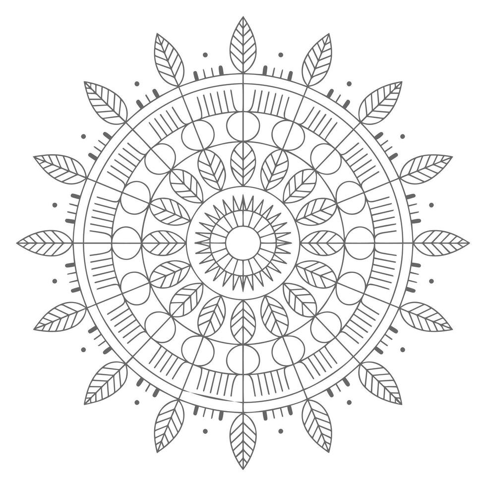 Grey Mandala Design with Leaf Details Circular Pattern vector