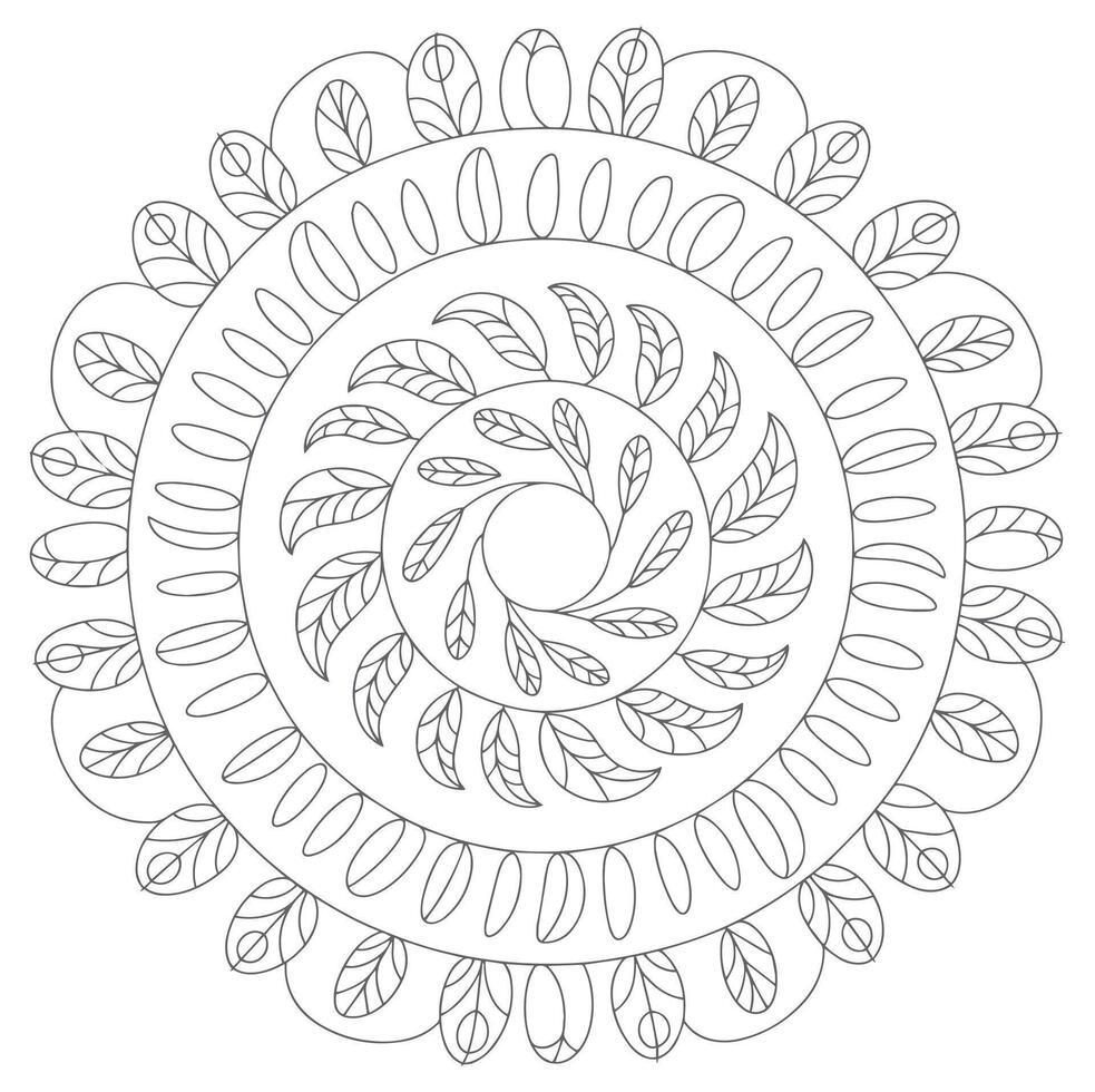 Gray Scale Mandala Design Circular Leaf Pattern vector