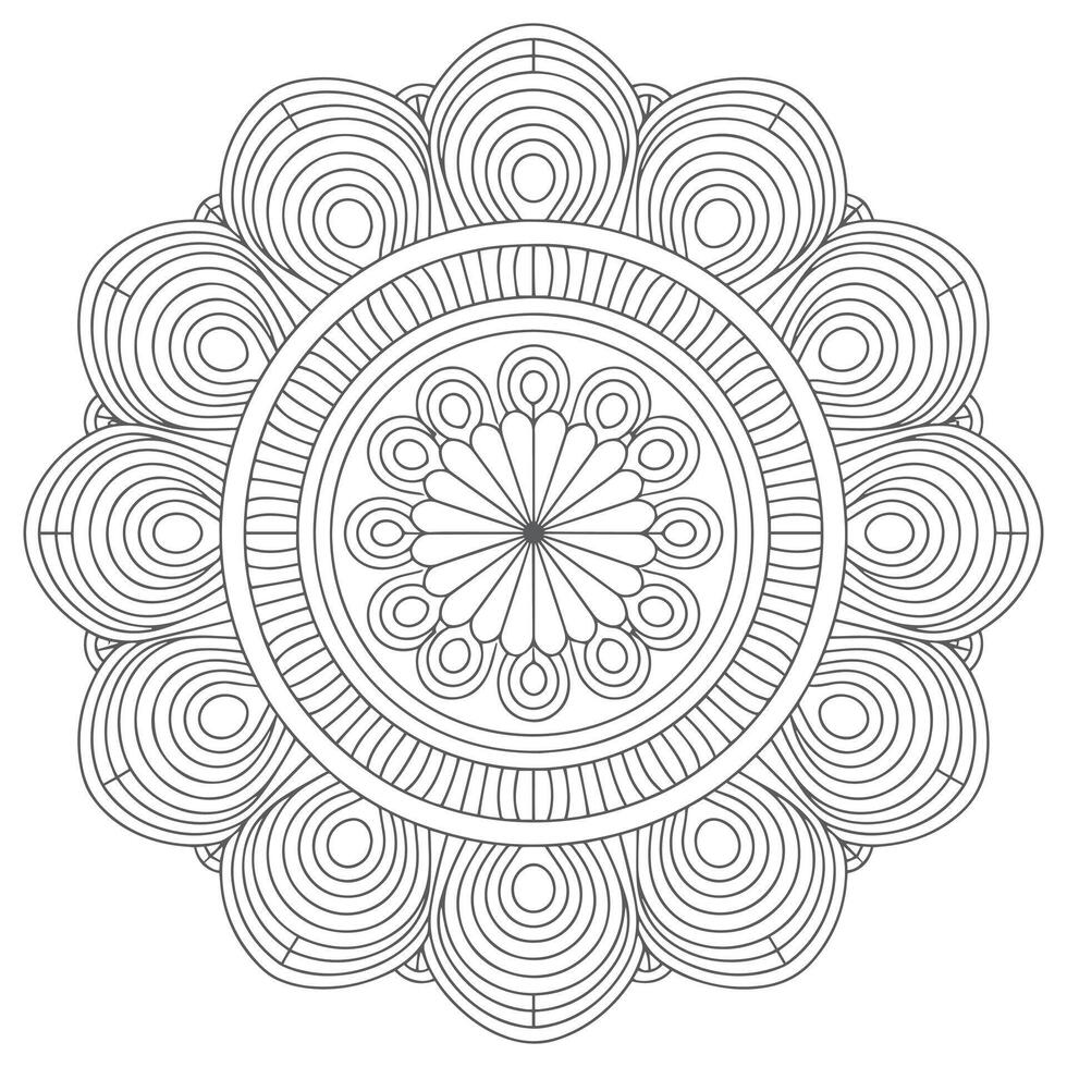 Grey Scale Mandala Circular Pattern Design Concentric Circles Flower vector