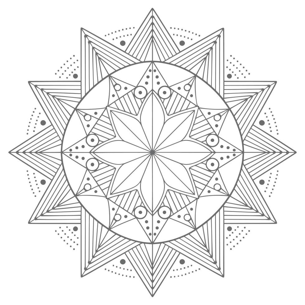 Grey Geometric Mandala Design Lines Circles Dots Pattern vector