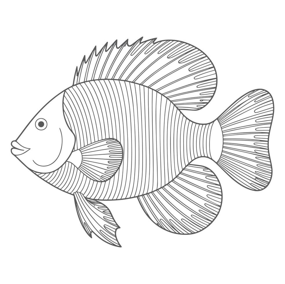 Gray Scale Line Art Tropical Fish Illustration vector