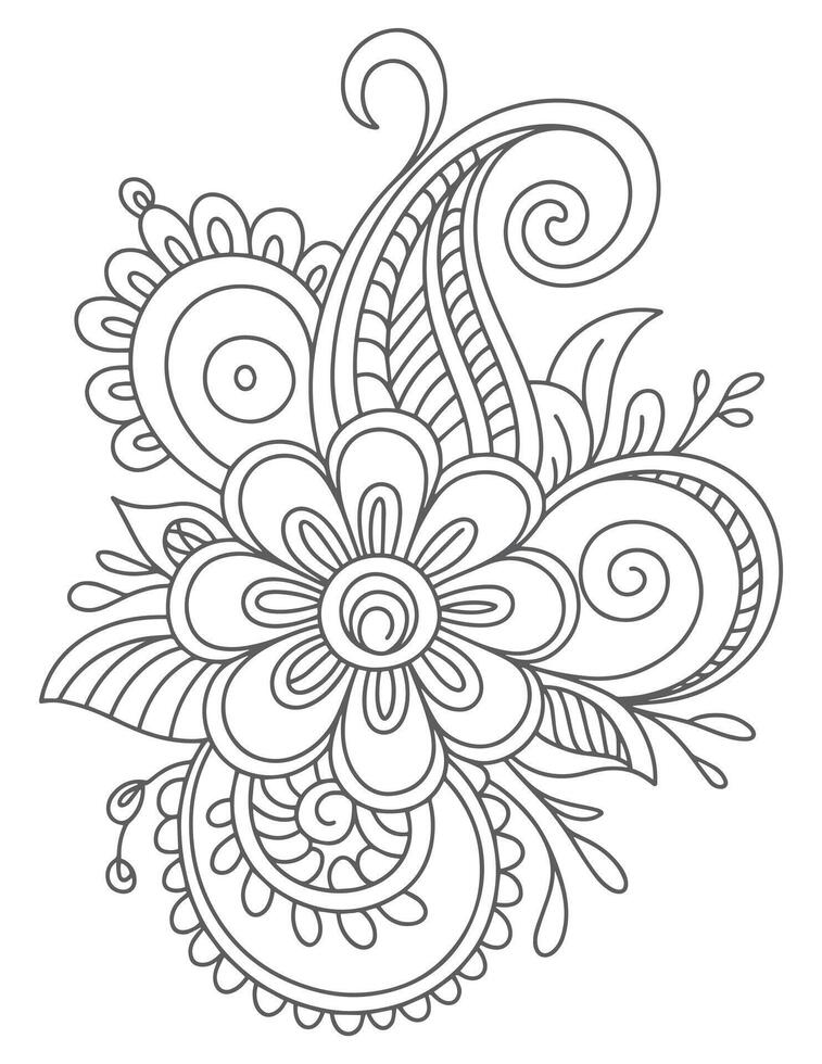 Intricate floral paisley design with swirling patterns and petal details vector