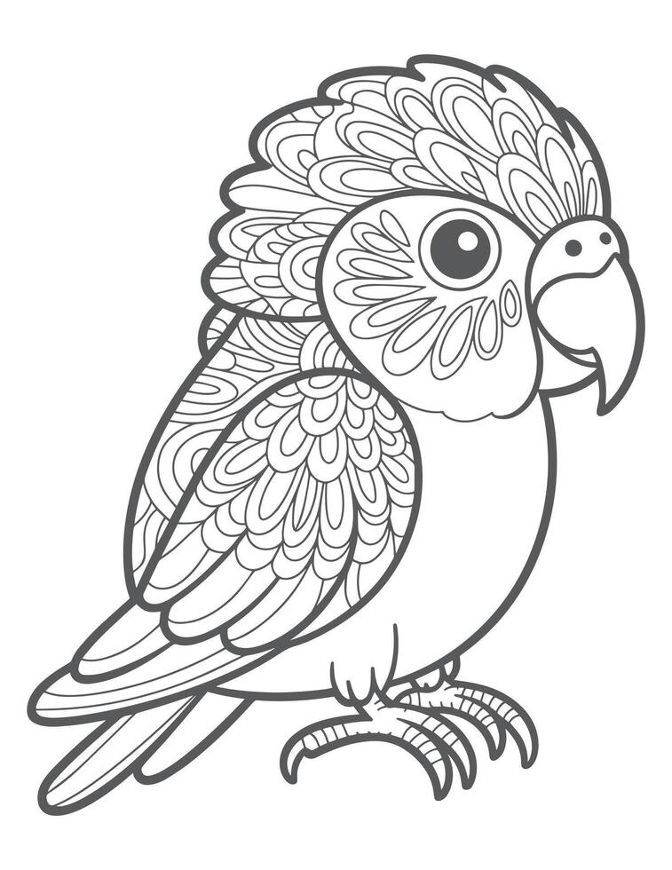 Stylized parrot with ornate feathers and crest bird tropical bird vector