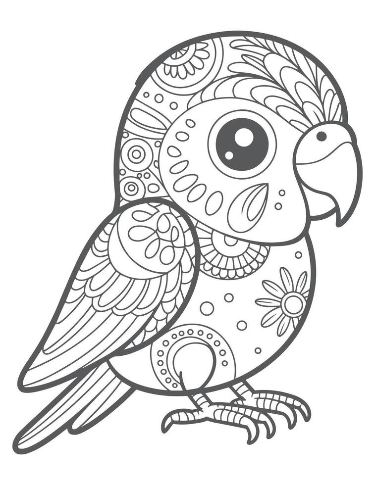 Ornate parrot with intricate patterns and large eye bird vector