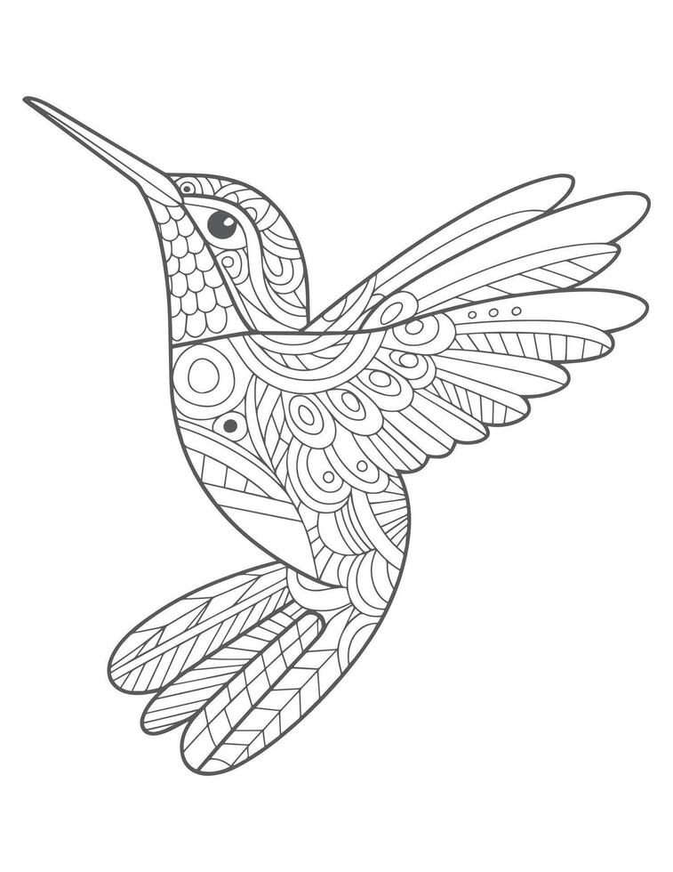 Ornate hummingbird with intricate patterns in flight flying wings vector