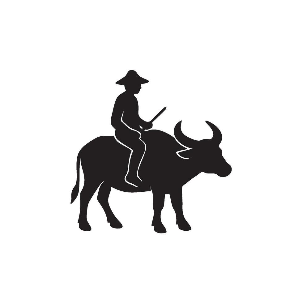 Man Riding Buffalo Silhouette vector