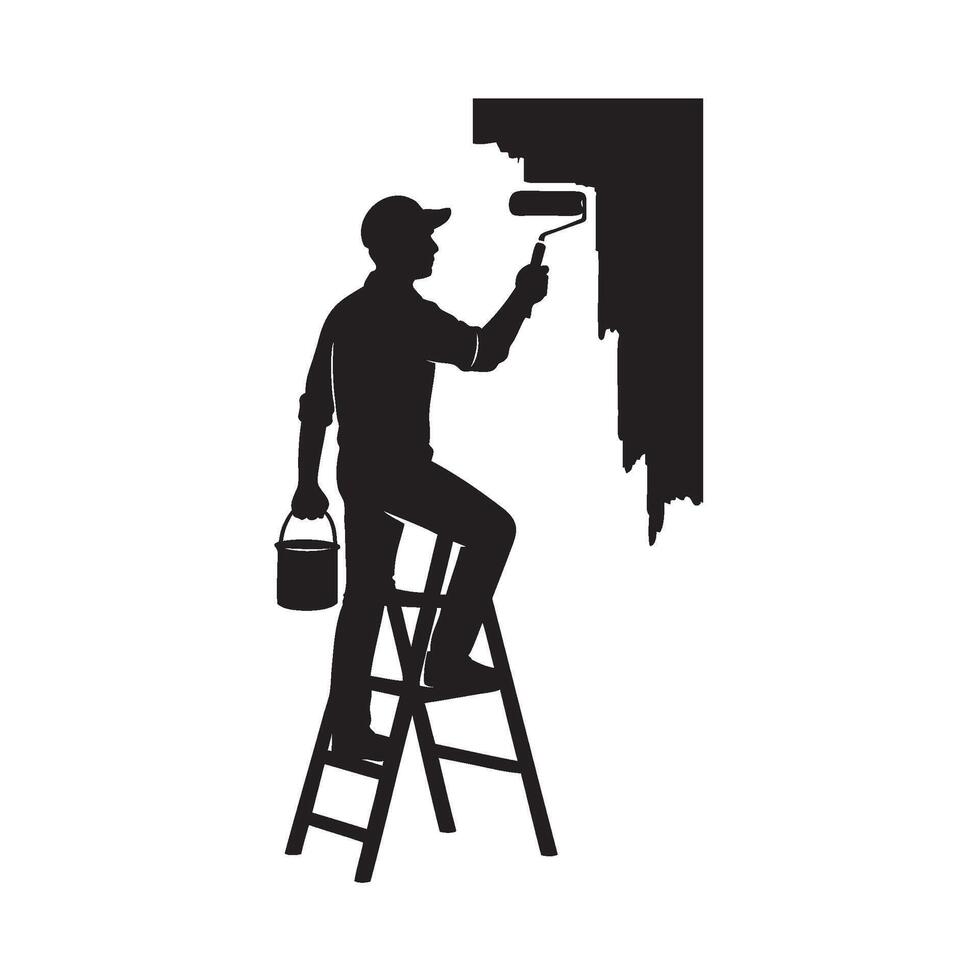 silhouette man painting the wall vector