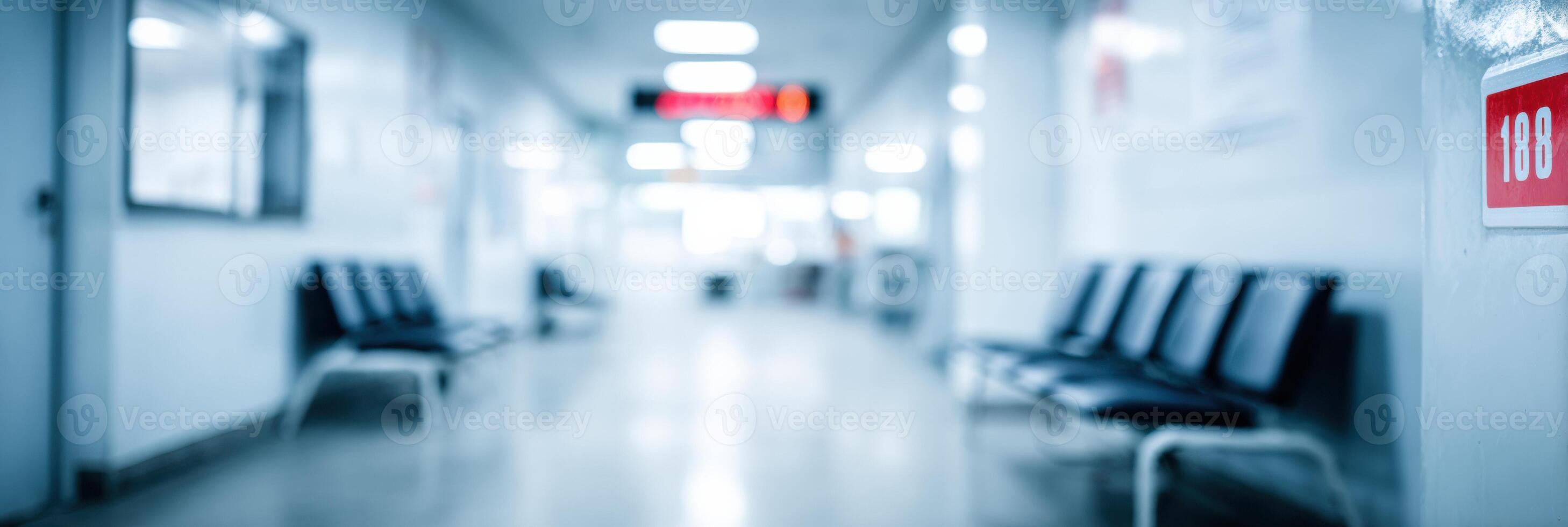 Hospital Waiting Room With Cold Warning Signage Blurred in the Background, Open Space on the Left Side for Visitors and Patients photo