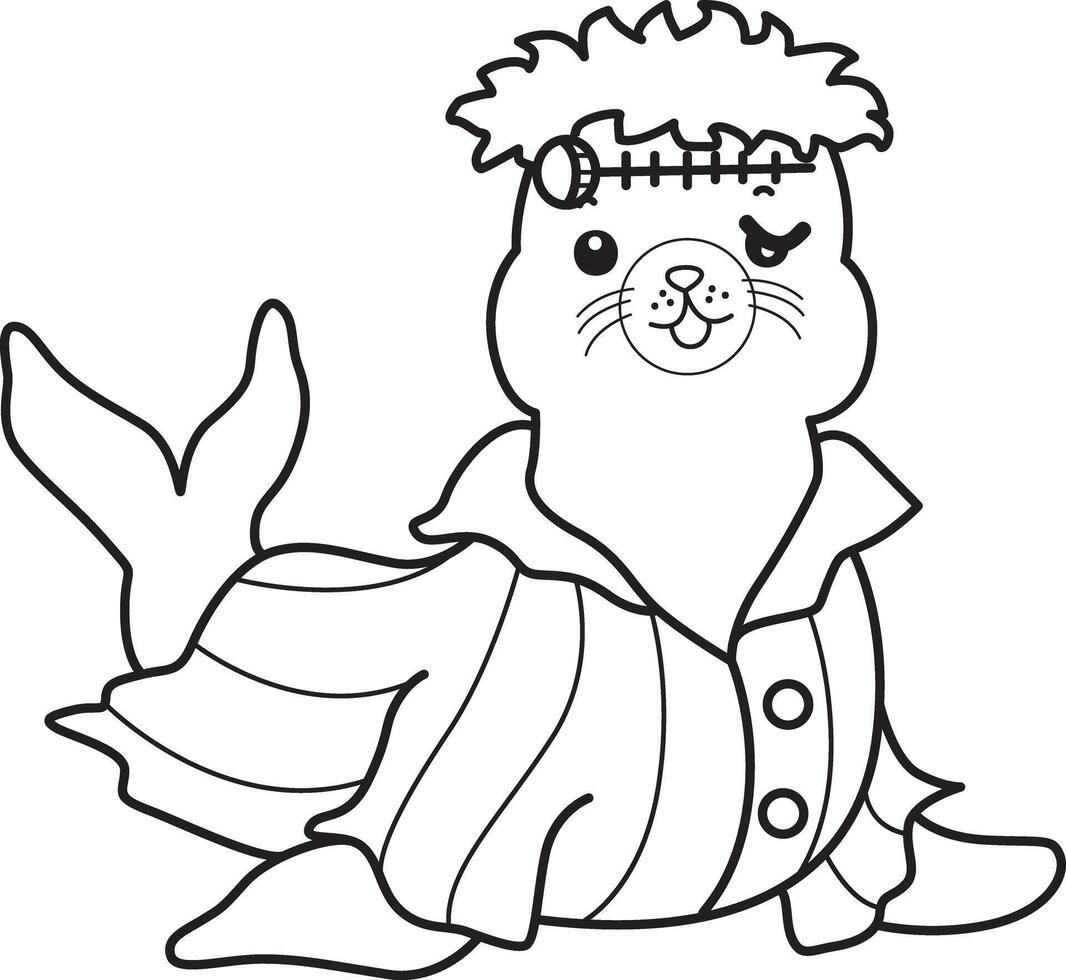 Outline of seal like a frankenstein. Coloring pages of cute seal. vector