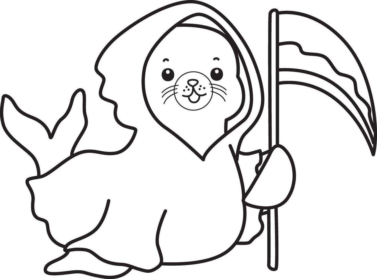 Outline of seal driving a space ship. Coloring pages of cute seal. vector