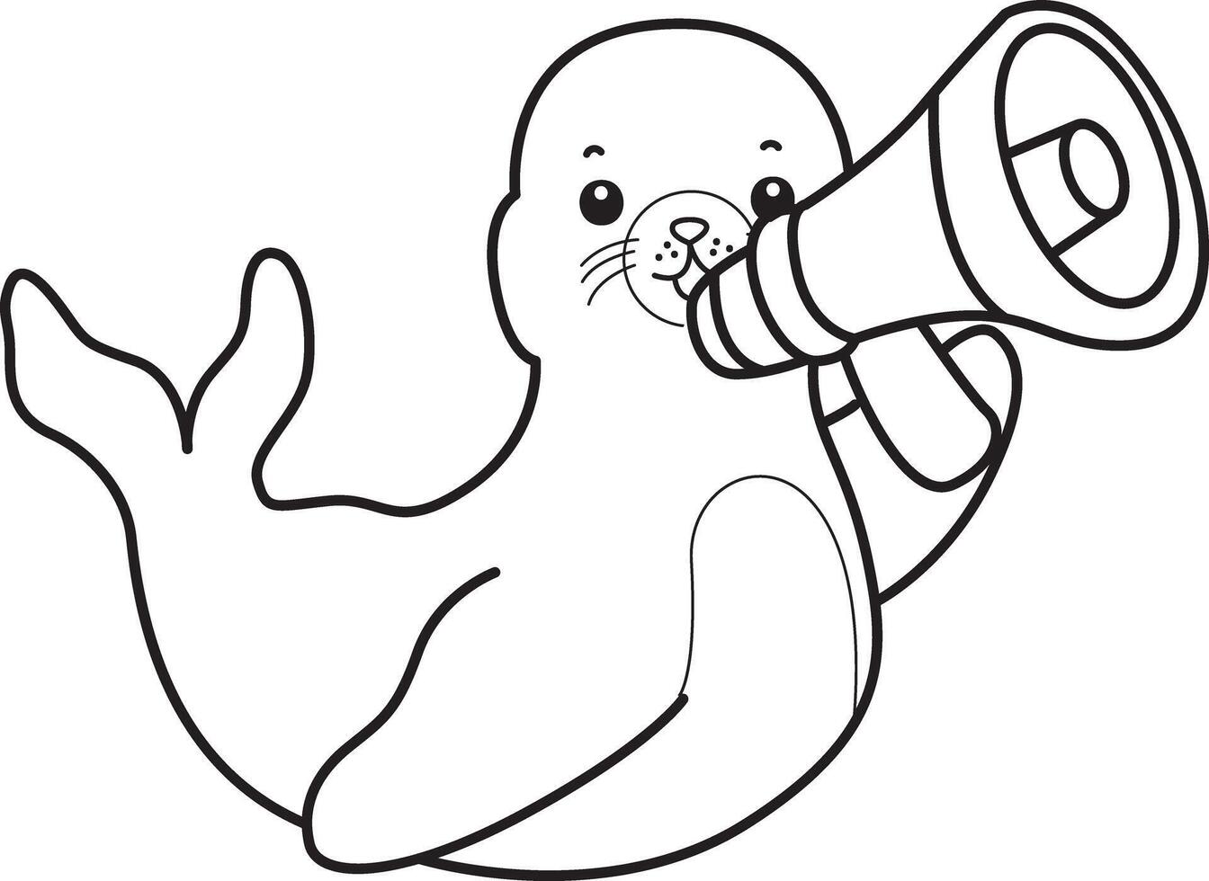 Outline of seal bring a loudspeaker. Coloring pages of cute seal. vector