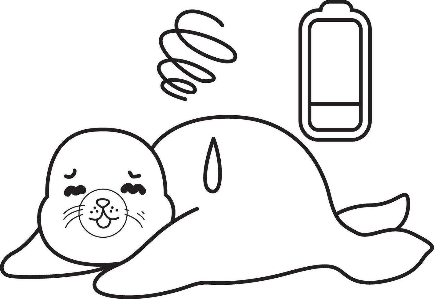 Outline of seal was so tired. Coloring pages of cute seal. vector