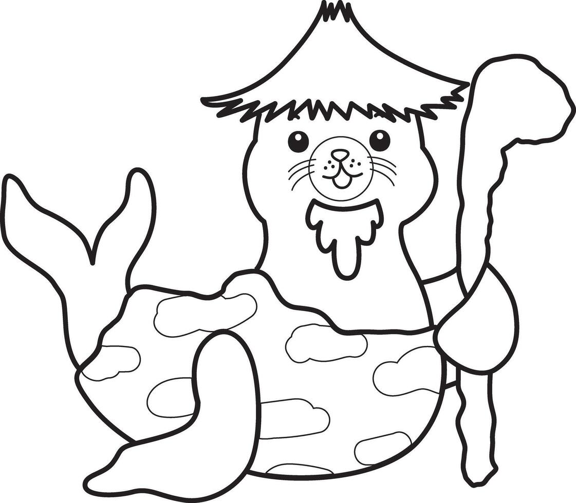 Outline of seal like an ancient. Coloring pages of cute seal. vector