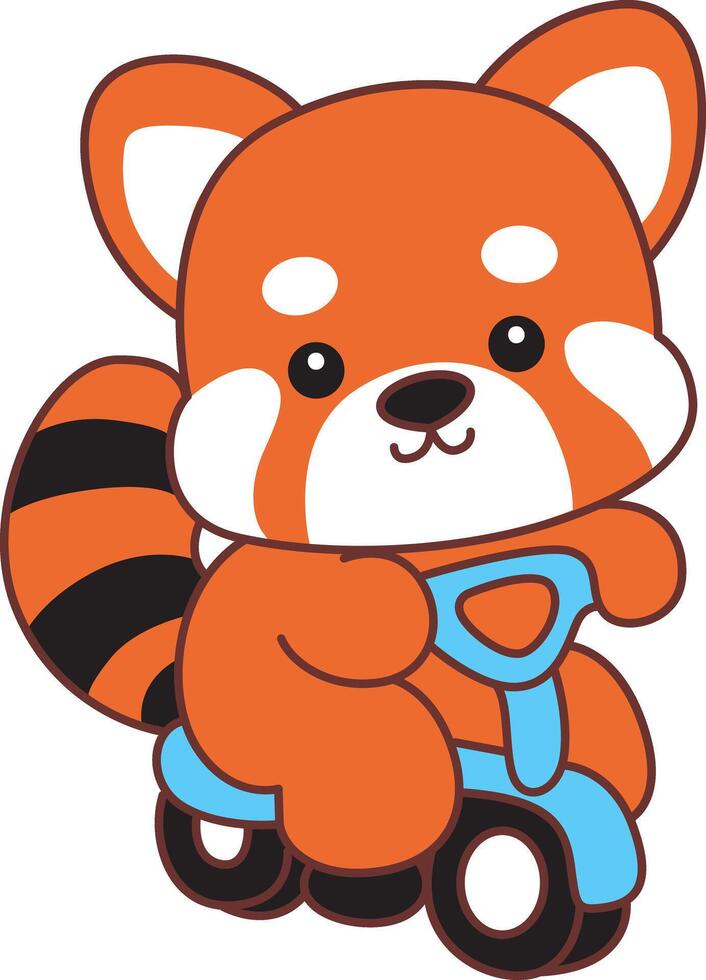 Red panda riding a bicycle. Coloring pages of red panda. vector