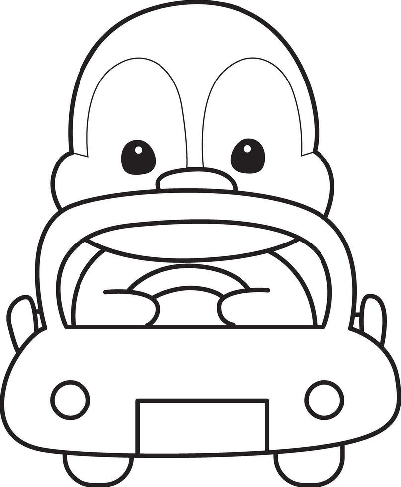 Outline of penguin driving a car. Coloring pages of cute penguin. vector