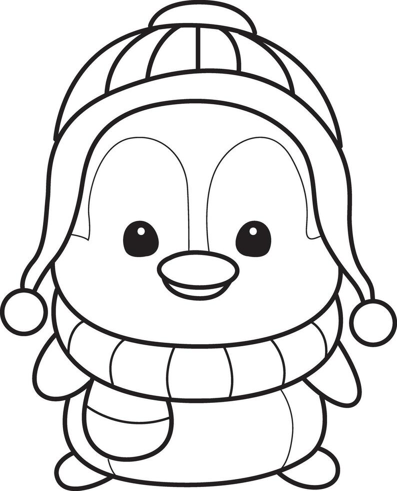 Outline of penguin with winter outfit. Coloring pages of cute penguin. vector