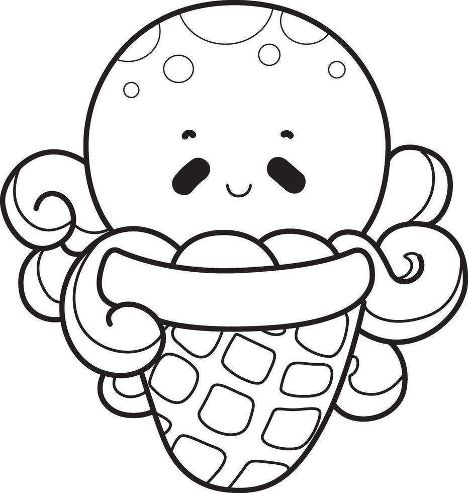 Outline of octopus stuck in the cone. Coloring pages of cute octopus. vector