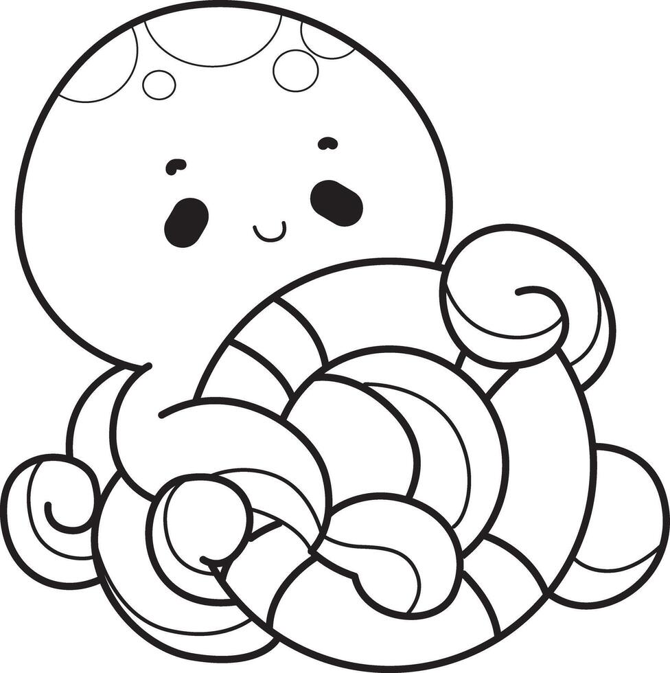 Outline of octopus bring a tire. Coloring pages of cute octopus. vector