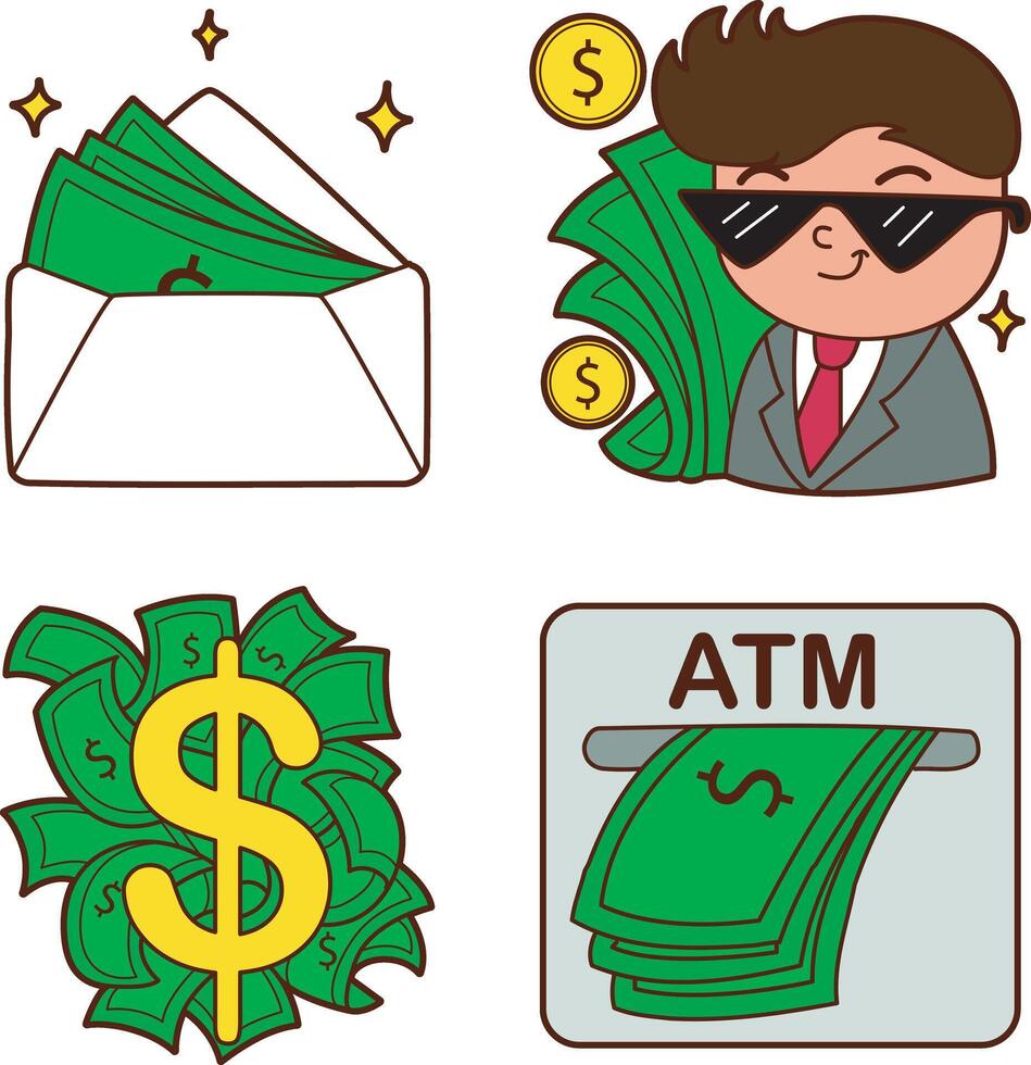 Money in the envelope and atm box. money and finance collection. vector