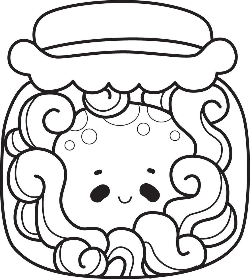 Outline of octopus in the jar. Coloring pages of cute octopus. vector