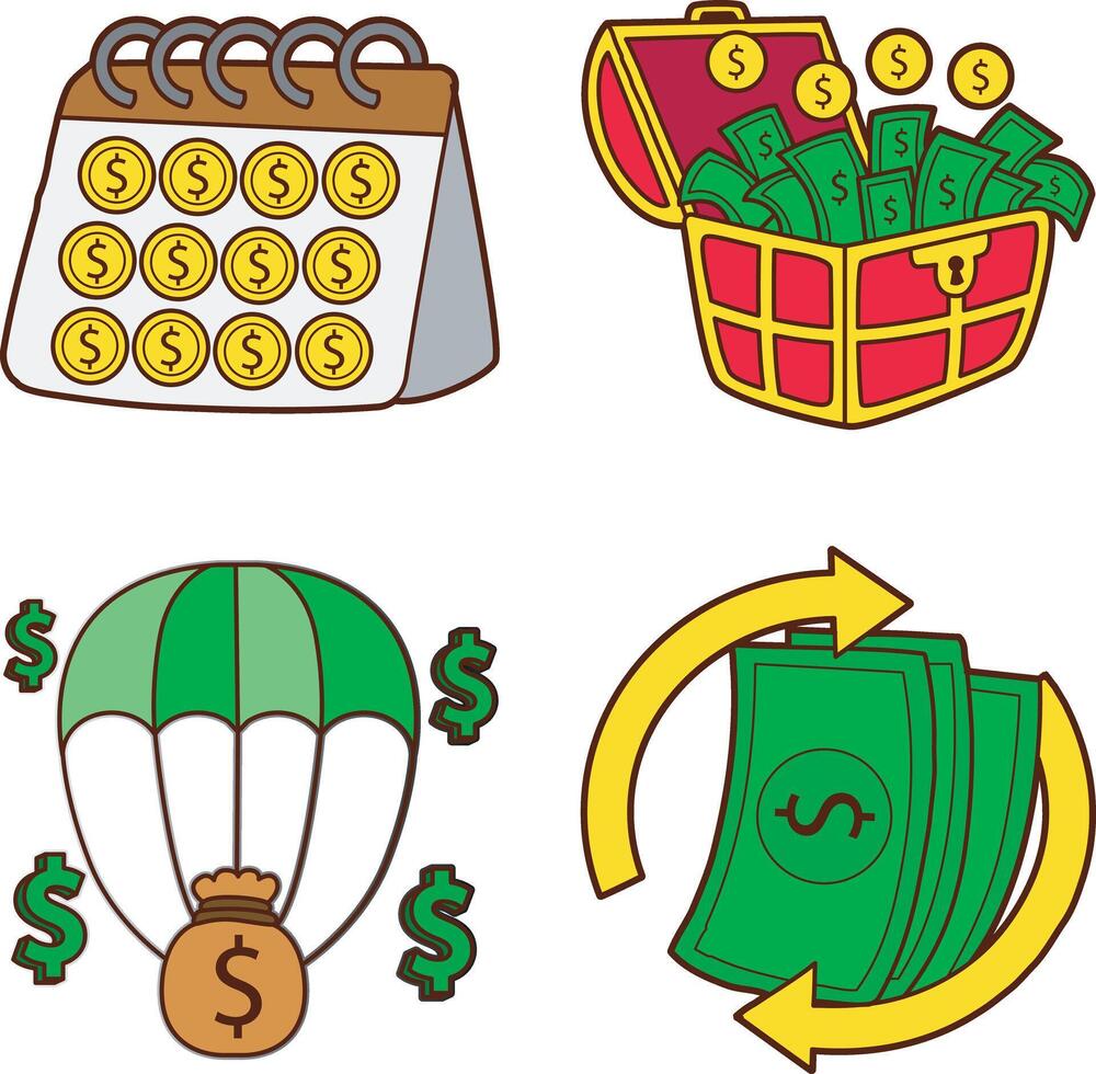 Money in the air balloons and treasure box. money and finance collection. vector