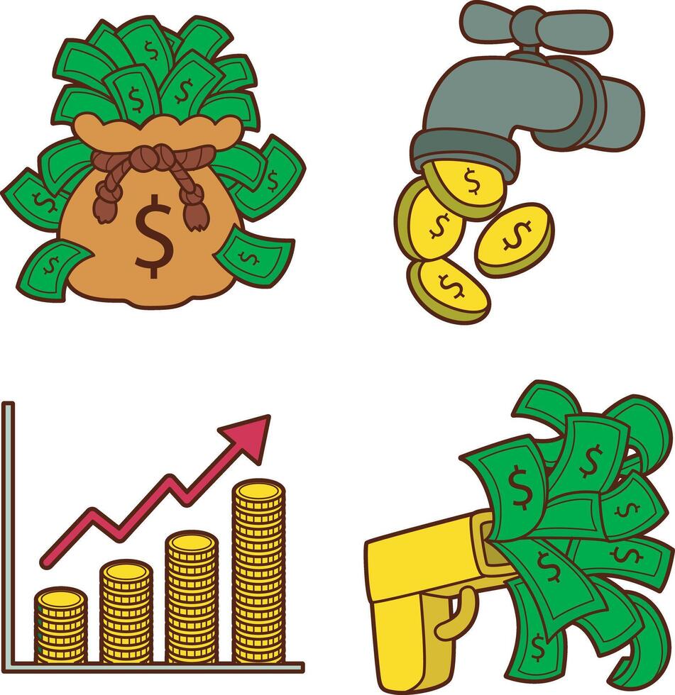 Money from the faucet and the gun. money and finance collection. vector