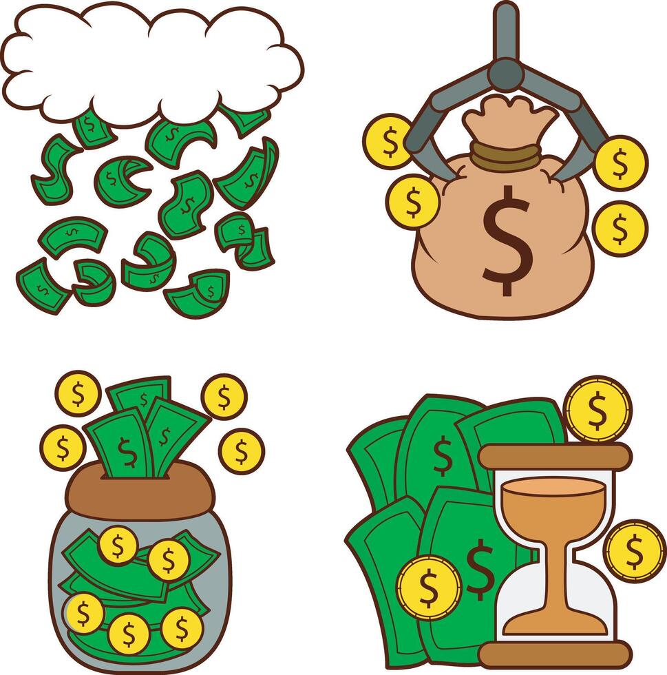 Money in the jar and like a raining. money and finance collection. vector