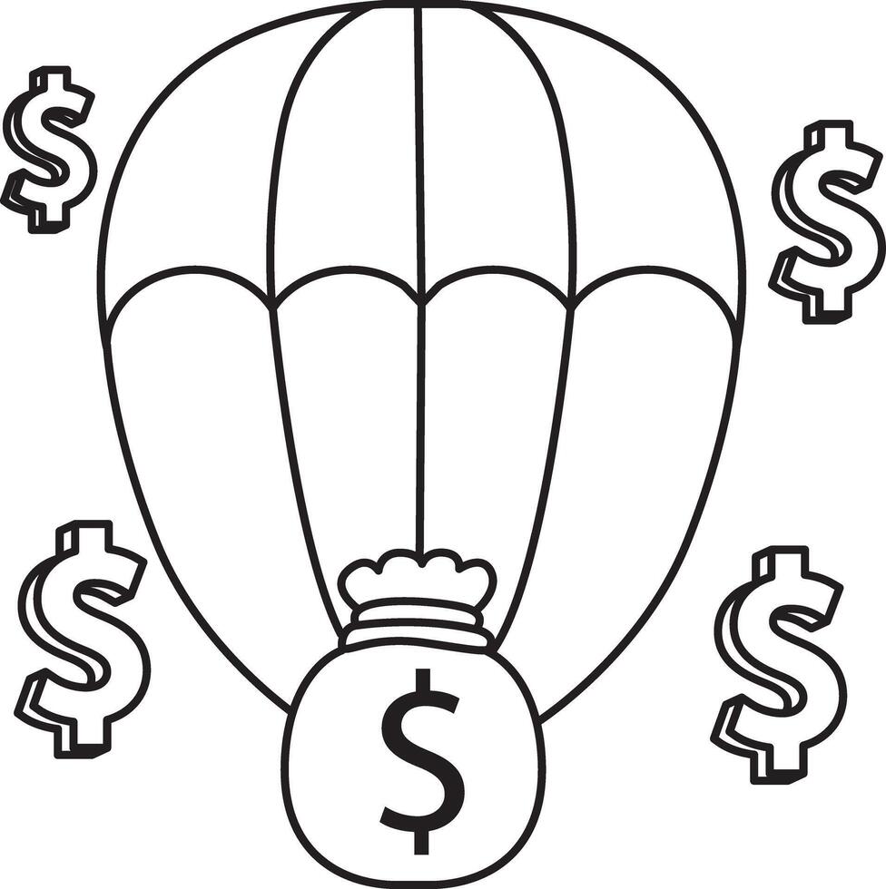 Outline of money with air balloons. Coloring pages of money and finance collection. vector