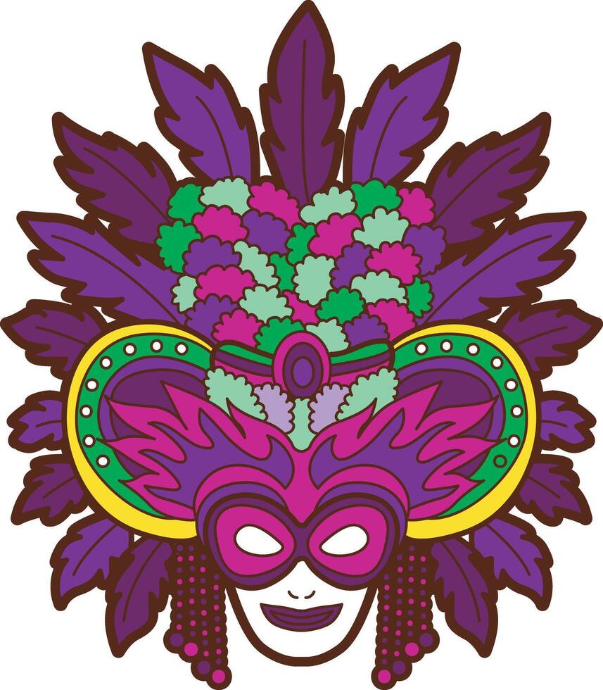 Big mask of mardi grass. Colorful of carnival celebration in French. vector