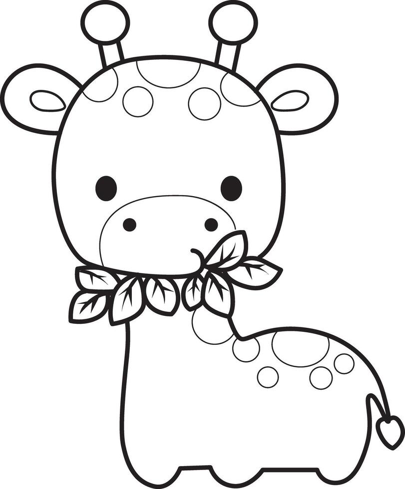 Outline of giraffe eating a grass. Coloring pages of cute giraffe. vector