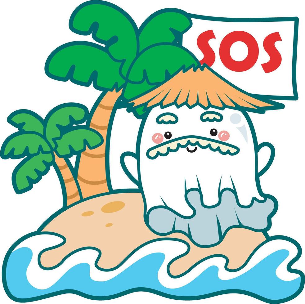 Outline of ghost in the empty island. Coloring pages of cute ghost. vector