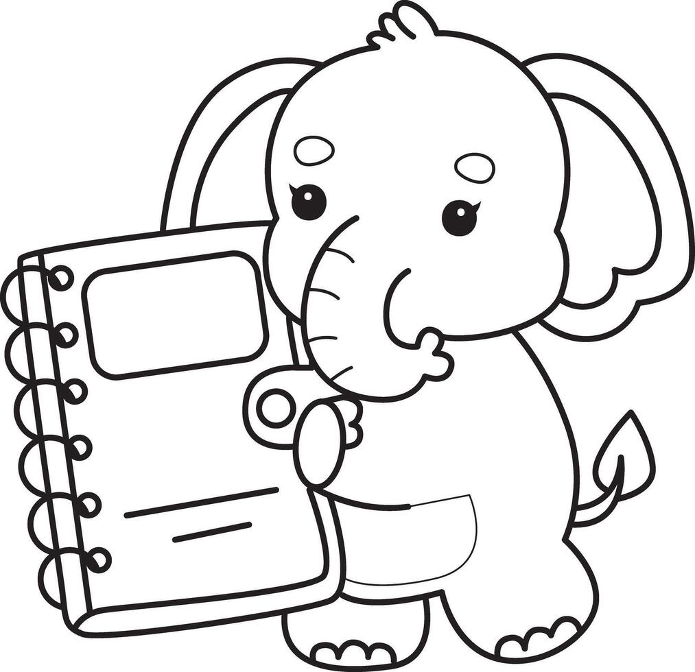 Outline of elephant bring a notes. Coloring pages of Funny baby Elephant. vector