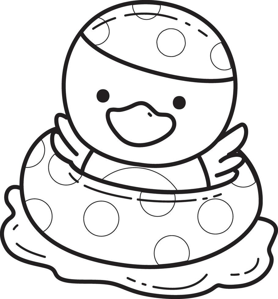 Outline of duck swimming in the pool. Coloring pages of Funny baby Duck animal series. vector