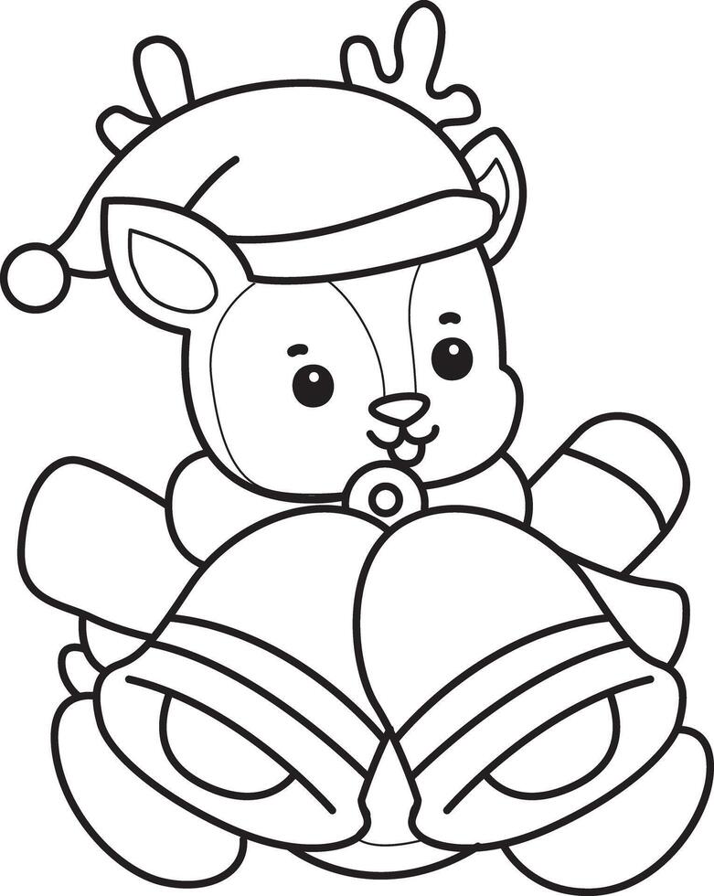 Outline of santa deer bring a bells. Coloring pages of cute deer icon. vector